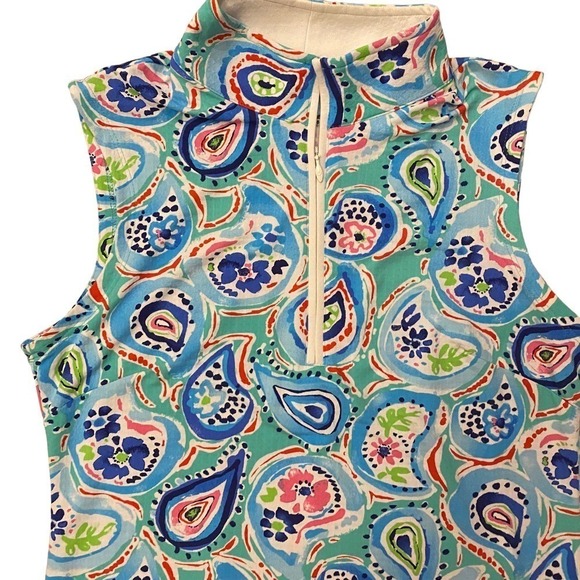 IBKUL Paisley Sarah Seafoam Blue Sleeveless Performance Dress Golf Swim Beach S - Picture 3 of 10